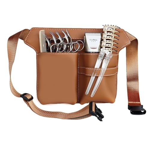 Friseurtasche für Profis, Barber Werkzeugtasche mit Gürtel,PU Leder Friseur Gürteltasche, Scherenholster,Friseur Bauchtasche,Scherentasche Friseur,Taillen-/Schultergürtel-Scherenhalter. (Kaffee)