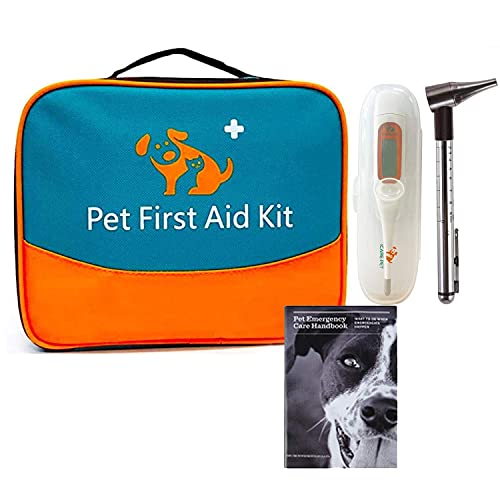 Erste Hilfe Set für Haustiere, tierärztliche Erste-Hilfe-Tasche für Hunde, Katzen, Kaninchen, Tiere, inklusive Otoskop, Thermometer,Tierfutter, perfekt für die Heimpflege und für Outdoor-Notfälle