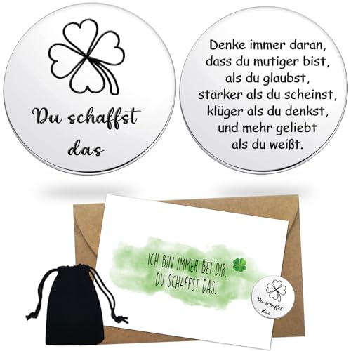 BOYATONG Motivationsgeschenke Glücksbringer Prüfung, Du Schaffst Das Geschenk, Abitur Geschenke Schutzengel Edelstahl, Trost Geschenke für Frau Männer Freund Patient Kollegen Kleine Geschenke(Silber)