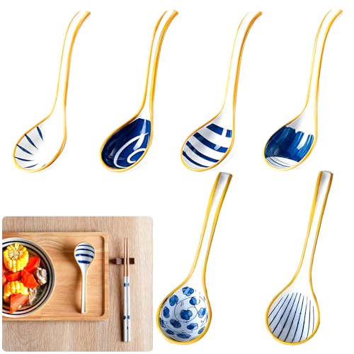 Xiuyer Suppenlöffel, Im Japanische Und Koreanische Suppenlöffel Langen Gebogener Griff Keramik Ramen Chinesische Keramik Reislöffel Spoon Für Pho Wonton Nudeln Löffel, Keramik Spoons