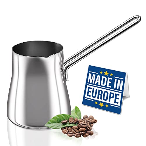 CRYSTALIA Premium Qualitat Türkische Kaffeekanne, 425ml 18/10 Edelstahl Cezve, Herdplatte Mokkakanne, Milchkanne, Griechisch Arabische Kaffeekanne Türkischer Kaffeekocher, Mocha Pot Turkish Coffee Pot