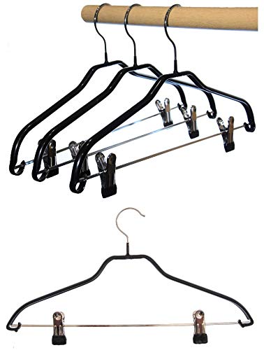 Hagspiel 5 St. Kleiderbügel aus Metall, schwarz beschichtet, mit Metallsteg und 2 verschiebbaren Metallklammern