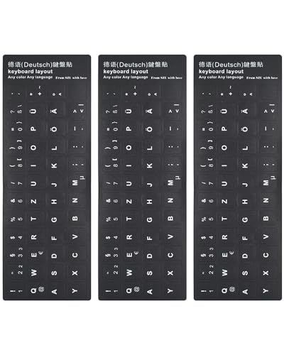 ZAMXHUG 3 Stück Tastaturaufkleber Deutsch - Tastaturaufkleber, Deutsche Tastatur Aufkleber,Deutsche Ersatz Aufkleber mit Weißen Buchstaben,Geeignet für Jede Standard-Tastatur,Laptop-Tastatur, Schwarz