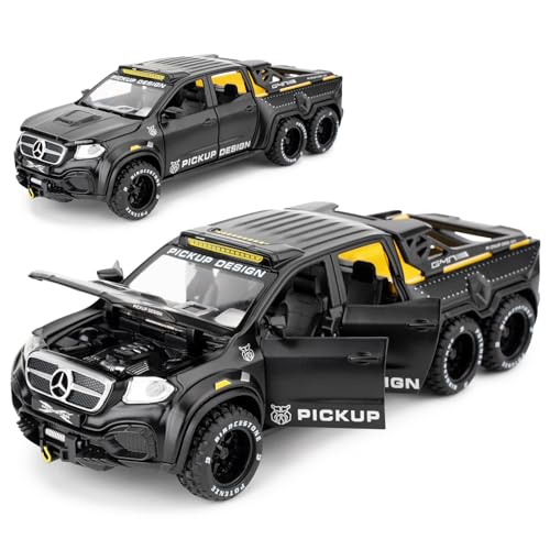 imtfzct 1:28 Mercedes-Benz X-Klasse Modellauto, Zinklegierung Druckguss Heckantrieb Pickup Truck Spielzeugauto mit Sound und Licht, geeignet für Sammlung, Geschenke für Jungen, Mädchen (Schwarz)