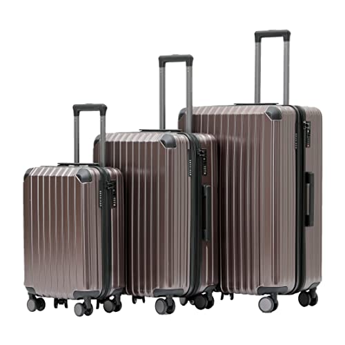 Münicase M816 TSA-Schloss, Dehnungsfuge, Teleskopgriff, Reisekoffer mit 4 Rollen, Hartschale, Große 76cm-Mitte 65cm-Kabinentrolley 55cm, 3er Kofferset, Coffee