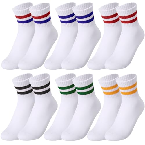 Utensilsto 6 Paar Sportsocken Kinder, Tennissocken aus Baumwolle Weiß Crew Athletic Socken Tennis Sport Socken für Jungen Mädchen Kinder