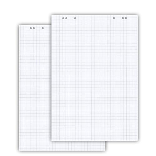Conipa® - 2 x Flipchart Papier Block 68x99 cm weiß (KARIERT) 80 g/qm - 2 Flipchart-Blöcke à 20 Blatt - Whiteboard-Papier für Charts & Meetings (2 Blöcke Kariert)