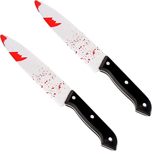 DERAYEE 2 Stück Halloween Messer, 30,5 cm Halloween Waffe mit Blut,Plastikmesser,Fake Messer für Halloween Deko, Dschungel,Cos,Mottoparty.