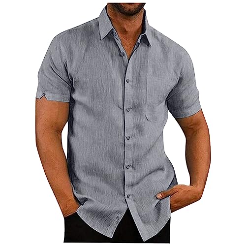 Leinenhemd Herren Reverskragen Einfarbiges Knopfleiste Sommerhemd Kurzarm Locker Henley Hemd Mit Brusttasche Businesshemden Trachtenhemd Mittelalter Hemd Kompressionsshirt