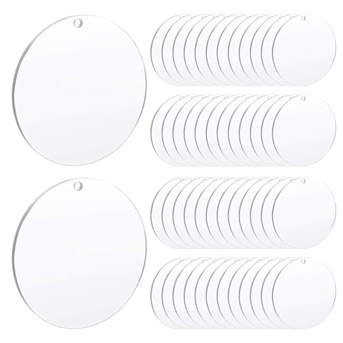 Pilikoll 50 Stück 5cm Runde Acrylplatte mit Loch Acrylscheibe Transparent Rund Klare Kreis Acrylplatte Acrylscheibe Rund mit Loch für Bilderrahmen Display, Malerei, DIY Handwerk