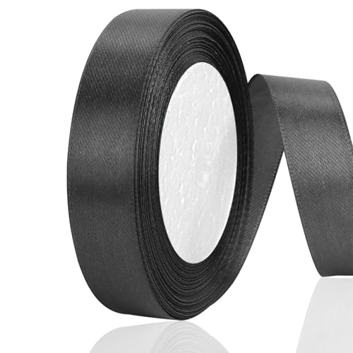 OWill 22 Meter Satinband Schwarz 20mm,Geschenkband Deko Schleifenband Seidenband Stoffband Schwarzes Band Ribbon Luftballon Trauerband,Band Schleife Schwarze Deko Torte