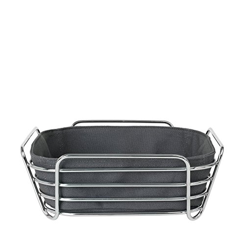 blomus -DELARA- Brotkorb L aus verchromtem Stahl, Magnet, Baumwoll-Stofftasche, trendiges und modernes Design, vielseitig nutzbar, exklusive Optik (H / B / T: 9,5 x 25 x 25 cm, 63763)