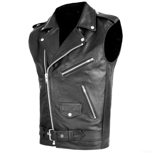 Feegow Herren-Weste, PU-Leder, Biker-Weste, geschnitten, Motorradqualität, Reißverschlusstaschen, Herren, Reitclub, schwarz, Biker-Weste, Hip-Hop-Weste (3XL, Schwarz)