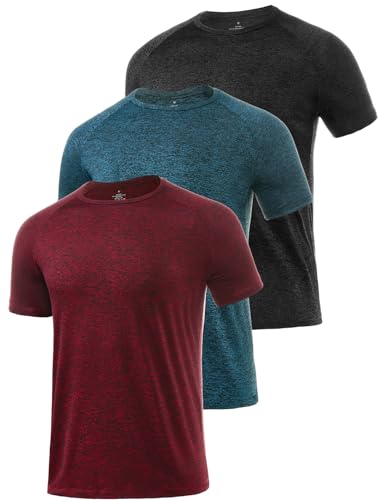 Star Vibe 3er Pack Sportshirt Set Für Herren T-Shirts Atmungsaktive Fitness Tshirt Gym Funktionsshirt Kurzarm Black/Navy/Wine Red L