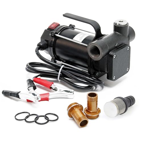 Wiltec Bio Dieselpumpe 12 V, 550 W, 80 l/min, Heizölpumpe selbstansaugend, Absaugpumpe für Diesel, Biodiesel, Heizöl, tragbare mobile Umfüllpumpe