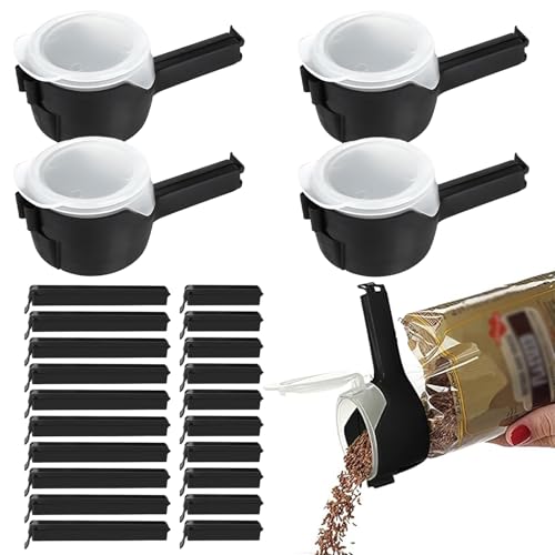 24 Stück Setz Verschlussclips mit Ausschütter Clips für Tüten, Verschlussclips für Beutel Klipser für Tüten Verschluss Tütenklammern für Verpackung Lebensmittel Süßigkeiten Snacks Tiernahrung