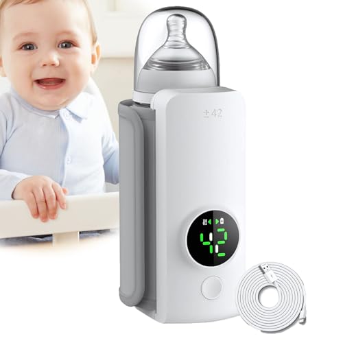 Tragbarer Flaschenwärmer Baby, Flaschenwärmer Baby Unterwegs, 6000 MAh Drahtloses Milchwärmer mit Intelligenter, Reiseflaschenwärmer, Schneller Heizung und 48H Warm Warm