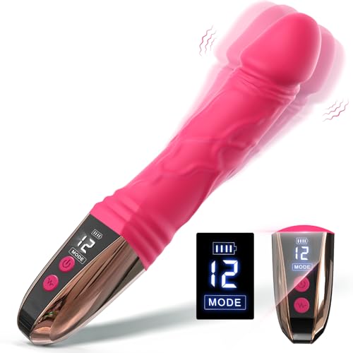 Dildo Vibrator Sexspielzeug für Frauen Solo - LED Realistische Vibratoren mit 12 Starke Vibration für Frauen Klitoris & G Punkt Stimulation Leiser Realistische Dildos Sex Spielzeug für die Frau - Rot