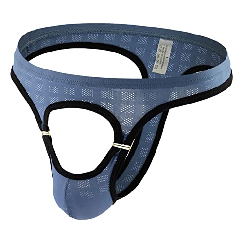 Thong Männer Gay Mesh Unterwäsche Slip Thongs Tanga Herren Sexy Strings Mit Öffnung Loch Penisring Briefs Atmungsaktive Low Rise Erotik G-String Unterhosen Erotische Reizwäsche Blue M