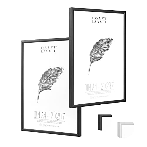 Bluewaterfalls Trading 2x Bilderrahmen Schwarz Metall DIN A4 21x30 cm | 2-Pack Dokumentenrahmen 21x29,7 cm | Alu-Bilderrahmen Aluminium Metallrahmen | Picture Frame A4 Fotorahmen