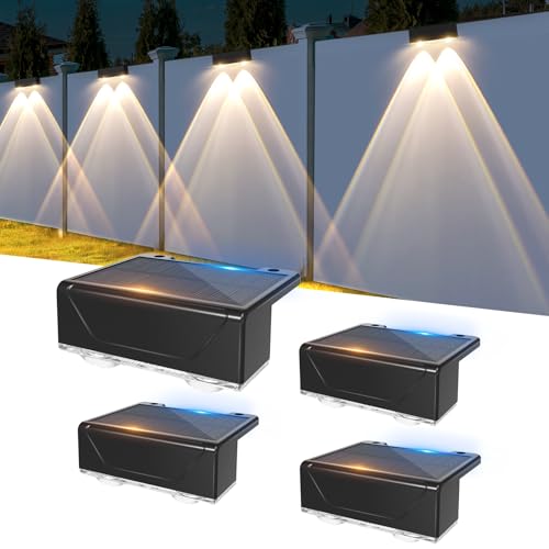 Liyade Solar Wandleuchte Aussen, 4 Stück Solarlampen für Außen Garten, Wasserdicht Solar Zaunlichter mit 3 Leuchtmodi, Decklichter für Zaun, Außentreppen, Stufen, Veranda, Deck, Patio