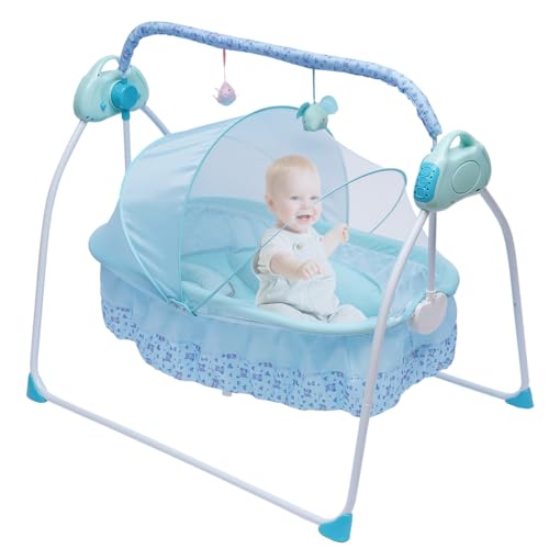 YESTAIM Babywiege Babybett Elektrische Baby Wiege Automatischer Schaukel Intelligenter Bluetooth Schaukelwiege Mit Spielzeugregal Für Babys Zwischen 0 Und 18 Monaten