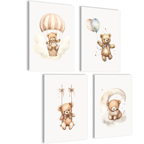 Teddy Bilder Kinderzimmer jungen | Baby Zimmer Poster Set | Bilder Kinderzimmer mädchen | Babyzimmer Deko Kinderzimmer | Bilder für Kinderzimmer | Baby Zimmer Dekoration | Bild Kinderzimmer