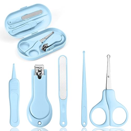 Vicloon Babypflege Set, 5-in-1 Baby Healthcare Kit mit Baby Nagelknipser, Nagelschere, Nagelfeile, Pinzette, Ohrenreiniger und Box, Baby Nagelpflegeset für Kleinkind, Neugeborene, Kinder - Blau