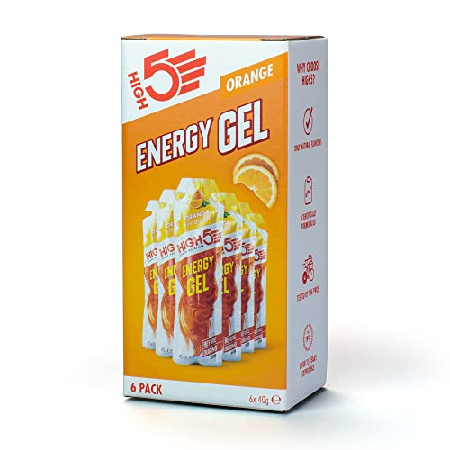 HIGH5 Energy Gels - Schnelle Energiezufuhr mit Sport Gel für Spitzenleistung - Mit natürlichem Fruchtsaft, koffeinfrei - Energie Gel für Laufen, Running, Marathon, Radsport, Ausdauer (Orange, 6 x 40g)