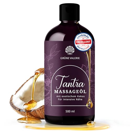 GRÜNE VALERIE® XXL 500 ML Tantra - Massageöl - mit fruchtigem Kokos - |[DERMATEST: EXELLENT] - Relax! | Qualitäts Öl aus Italien