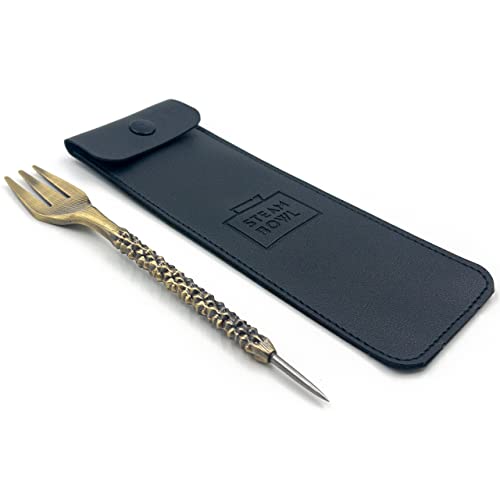 STEAMBOWL Shisha Tabakgabel mit Lochstecher Spike Gold | Hochwertige Gabel für Tabak mit Folienstecher | 2 in 1 Gabel perfekt für Phunnel Steinkopf und Tonkopf | mit Aufbewahrungstasche