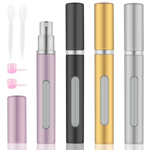 OBSGUMU Parfümzerstäuber Nachfüllbar, 4 Stück 5ml Parfüm Abfüller, Parfum Zerstäuber für Flug Reise, Leicht, Tragbar, Robust,Glas, Reise Parfümzerstäuber für Damen und Herren