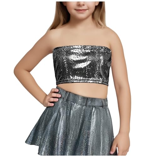 T-Shirt Kinder Sommer Shirt Ärmel schulterfrei Casual Kurzarmhemd Atmungsaktiv Crop top Einfarbig Kinderkleidung Freizeit Kurze Oberteile Basic T Shirt Mädchen Schwarz 100