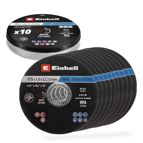 Original Einhell Trennscheiben Metall, 10-tlg., Ø 115 mm in Dose (Schnelles Trennen, Metallverarbeitung, Leichter Schnitt, MPA-zertifiziert, Markenunabhängig)