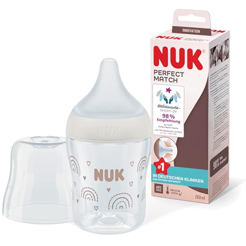 NUK Perfect Match Babyflasche | Ab 0 Monate | Passt sich dem Baby an | Temperature Control | Anti-Colic | 150 ml | BPA-frei | Silikontrinksauger, Small | Regenbogen