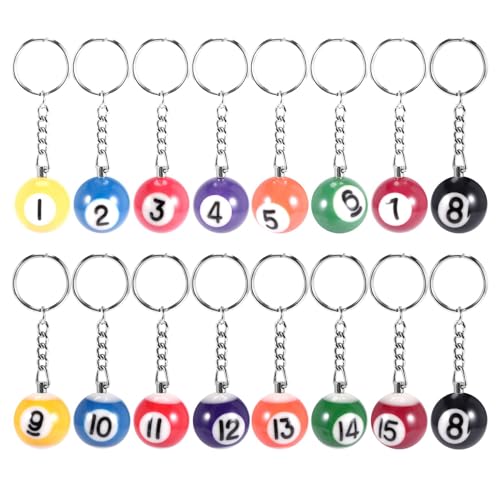Aboiledy 16 Stück Bunt Billardkugel Schlüsselanhänger, Schlüsselring Keychain, 8 Ball schlüsselanhänger, Billard kreatives schlüsselanhänger Keychain, 25mm, Kunststoff schlüsselanhänger