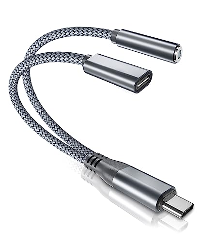 RUXELY USB Typ C zu 3,5mm Kopfhörer Adapter mit Ladebuchse,2 in 1 DAC 1/8 Klinke Audio Aux Adapter und Laden für iPhone 15,iPad 10 Pro Air 4 5 Mini 6,Samsung Galaxy Z Flip5,A54,S23,A53 A33 S23 S22