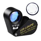 Juwelier lupe, 10X Vergrößerung Metall Faltlupe mit LED UV Licht Taschenlupe für Uhrmacher Juwelier 21mm Lupen