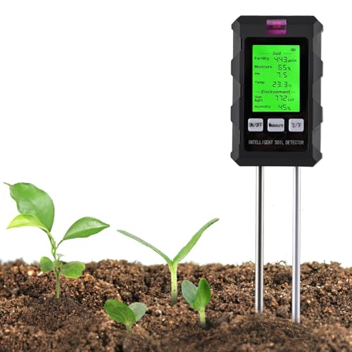 LEUTED 6-in-1 Bodenmessgerät, Multifunktionaler Bodentest Messgerät für Fruchtbarkeit Temperatur Lichtintensität Bodenfeuchte pH und Luftfeuchte, pH Bodentester für Rasen Gartenarbeit Landwirtschaft