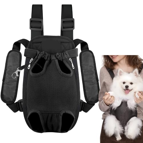 Hunderucksack, Verstellbarer Haustierrucksack, Haustier-Front-Hunderucksack, einfach anzubringen für Wanderungen und Reisen für kleine und mittelgroße Hunde (Schwarz-M)