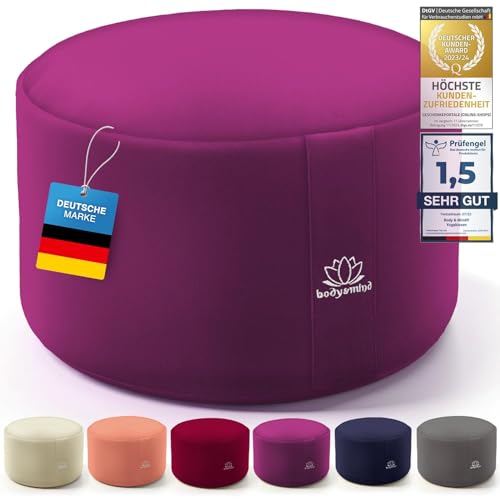 Body & MInd® Yogakissen Meditationskissen Boden Sitz-Kissen Polster für Meditation & Yoga; waschbarer Bezug und atmungsaktiver Premium Füllung; 18 cm Sitzhöhe (Violett)