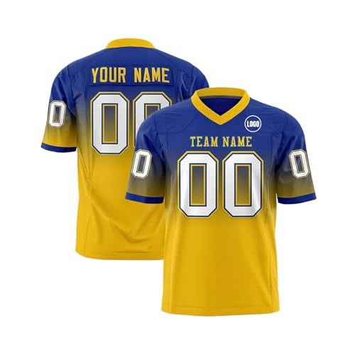 Personalisiert American Football Trikots Individuelle Printed Nummer Name Logo Spieltrikots für Kinder Erwachsene Custom Football Jersey Men Women Sports Uniform Atmungsaktiv T-Shirt,Yellow