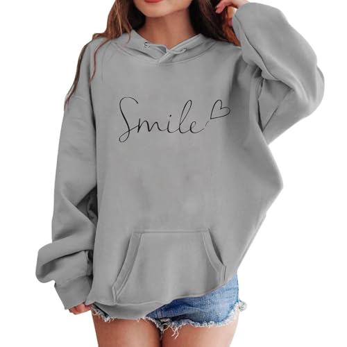 2025 Mädchen Casual Langarm Hoodies Süße Übergroße Fleece Tasche Sweatshirt Tops Pullover Unter 10 Mädchen (Grey, 9-10 Years)