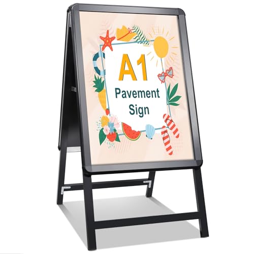 STANDNEE Kundenstopper A1 Plakatständer Outdoor Schwarz Bürgersteig Schild Rahmen Schild Doppelseitiges Display A-Board Schild Halter für Werbung (Schwarz-A1)