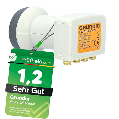 [ Test SEHR GUT, Note 1.2 *] GSS Helios Quad LNB + 8X F-Stecker, mit LTE Abschirmung & Sun Protect UV Schutz, 4Fach HD 4K LNB für 4 Teilnehmer (TV Fernseher, Sat Receiver) LMB LNC für Satelliten