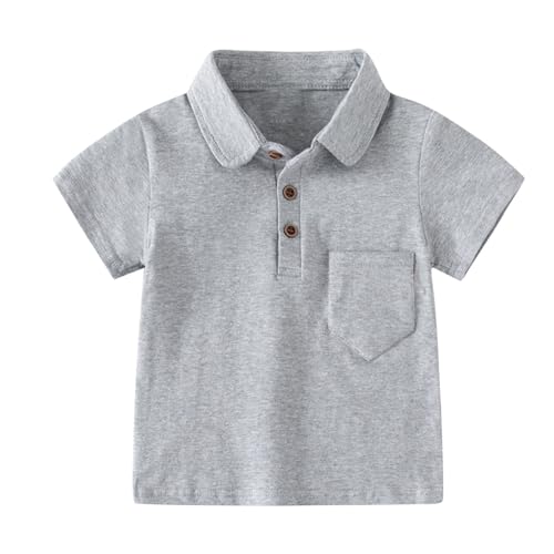 T-Shirts für Jungen Baumwolle Crop Top Atmungsaktiv Revershemd Einfarbig Sommer Rundhals Kurzarm Top Freizeit Basic Kinderkleidung Unterhemd Mode Tshirt Kinder mit Schaltflächen Grau 6 Jahre