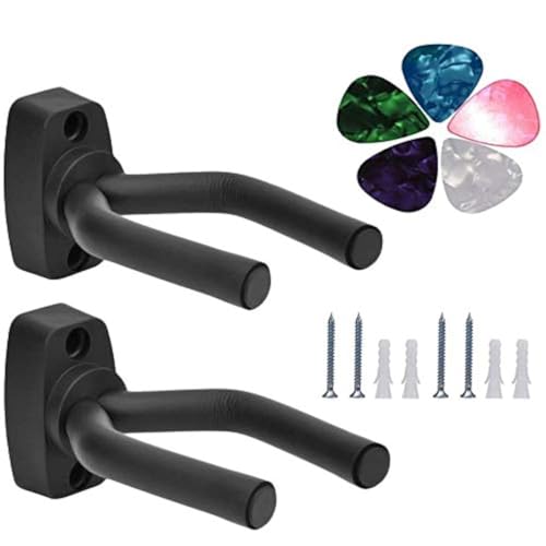 Gitarren Haken Gitarrenständer Wand Halterung 2 Stück für Akustikgitarre, klassische Gitarre, E-Gitarre, Bass, Ukulele(5 Pack Gitarre Plektrum Plektron Picks)