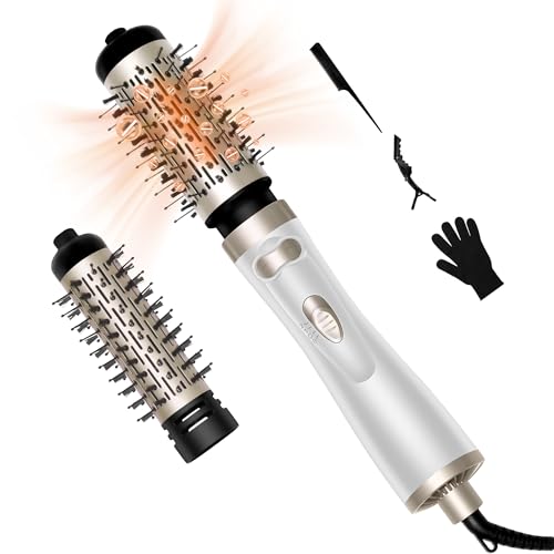 OKWRAP Rotierende Warmluftbürste, Föhnbürste Rotierend mit 2 Aufsätzen zum Trocknen, Glätten, Formen und für Volumen, RundföhnbürsteRotating warmluftbürste für feines haar hilft dabe