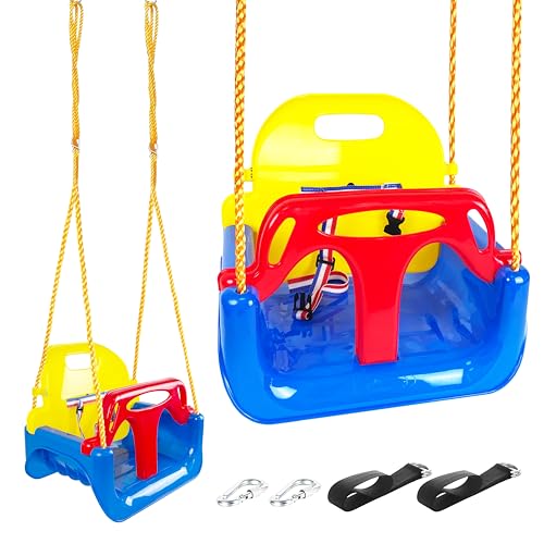 KINSPORY Kinderschaukel Babyschaukel 3 in 1 Babysitz verstellbar Mitwachsend Schaukelsitz Gartenschaukel für Kinder Indoor Outdoor (Dunkelblau)