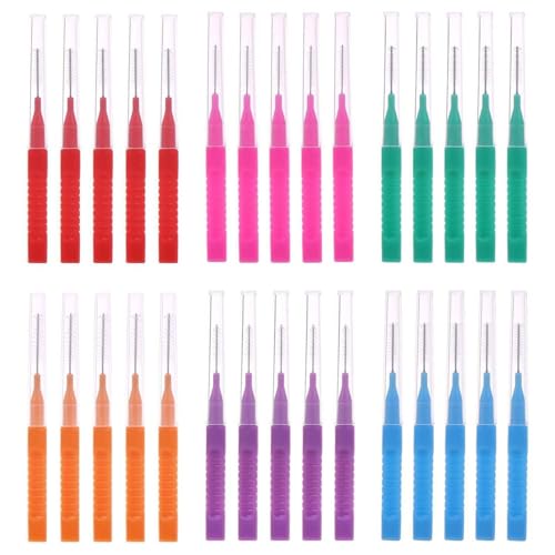 YPYMOD 30 Stück Interdentalbürsten mit Etui, Interdentalreiniger Wiederverwendbar Biegsamer Hals zur Reinigung enger Zahnzwischenräume(5 Farben)